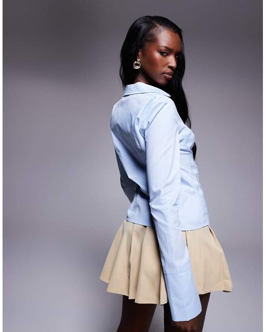 Princess Polly Blue Zifa Fitted Collared Shirt