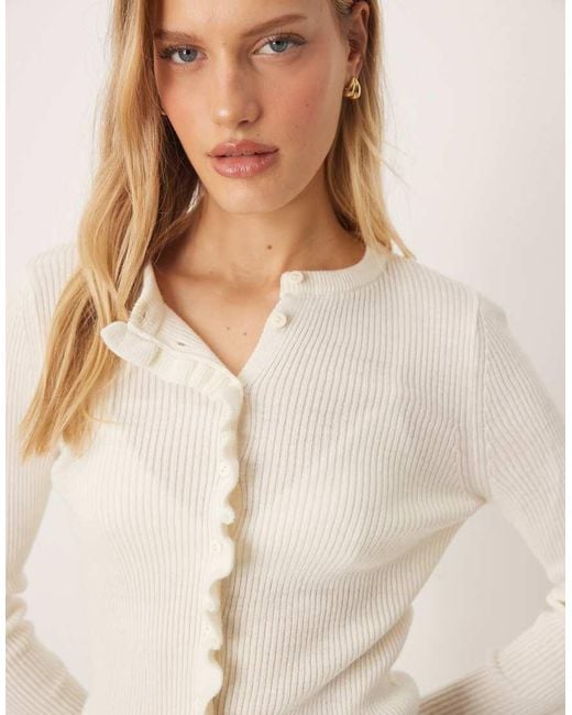 Mango Natural Wool Mix Frill Edge Cardigan