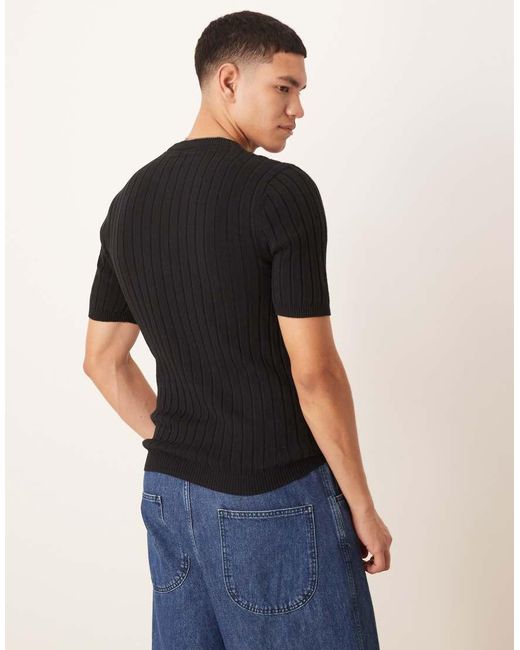 ASOS Black Muscle Fit Lightweight Knitted Rib T-shirt for men
