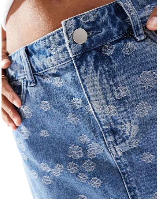 Vero Moda Blue – mini-jeansrock mit a-linien-schnitt und gesticktem blumenmuster
