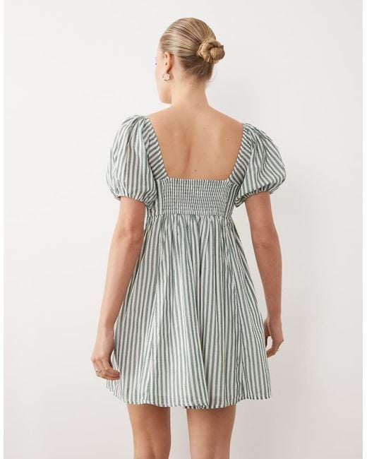 Abercrombie & Fitch Natural Puff Sleeve Mini Babydoll Dress