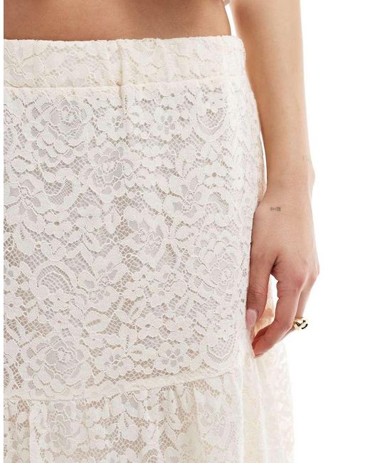 Stradivarius White Boho Lace Midi Skirt