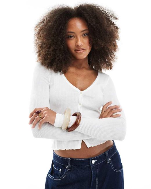 Superdry White Essential Button Long Sleeve Top