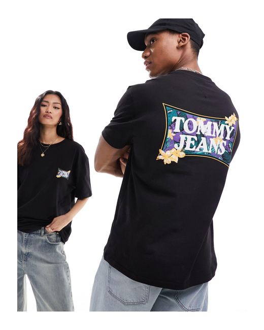 T-shirt unisexe coupe classique avec imprimé flower power Tommy Hilfiger en coloris Black