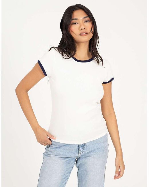 Brave Soul White Cotton Rich Contrast Trim T-Shirt