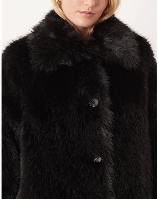 ASOS Black Asos Design Tall Longline Tipped Faux Fur Car Coat