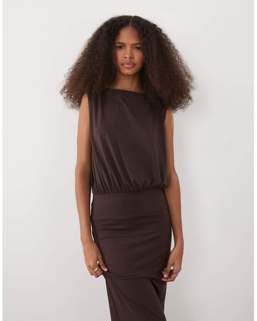 ASOS Brown Sleeveless Blouson Body Midaxi Dress