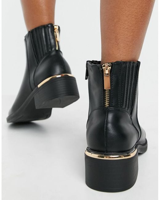 New Look Metal Heel Detail Chelsea Flat Boot in Black | Lyst
