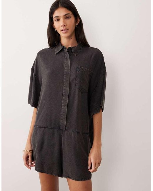 ASOS Black Oversized Shirt Playsuit
