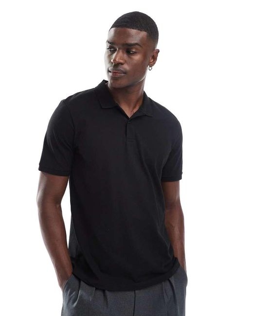 Jack & Jones Black Pique Polo for men