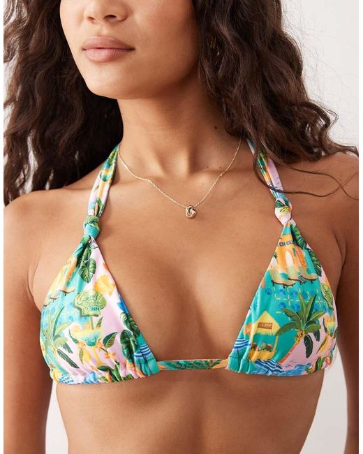 Kulani Kinis Blue Sunlit Spritz Knot Apex Triangle Bikini Top