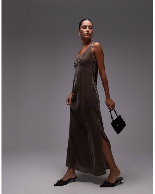 & Other Stories Velvet Maxi Slip Dress in Gray | Lyst