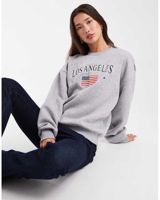 Daisy Street Blue Long Sleeve La Graphic Sweatshirt