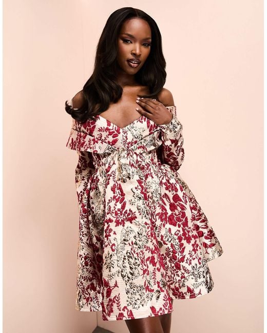 open lace back dress ASOS LUXE puff sleeve corsetted mini skater dress in light pink