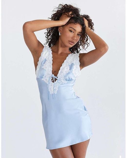 Princess Polly Green Nourish Satin Lace Trim Tie Front Mini Dress