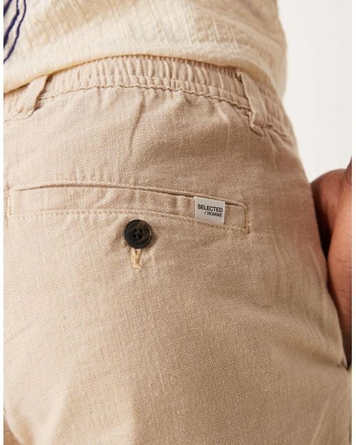 SELECTED Natural Linen Blend Shorts for men