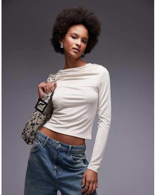 ASOS Top Van Modal Met Lange Mouwen En Gedrapeerde Voorkant in het Gray