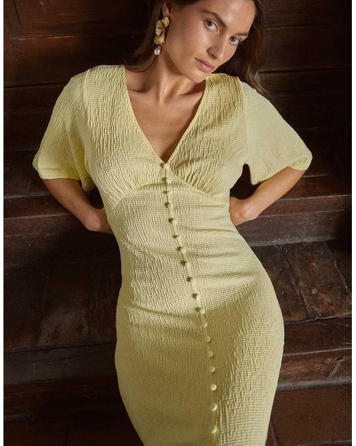 NA-KD Yellow Button Detail Midi Dress