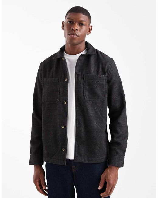 ASOS Black Wool Look Overshirt for men