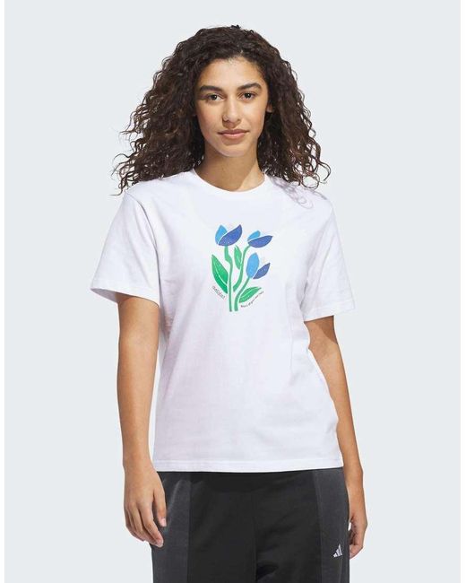 Adidas Originals White Floral Bloom At Your Own Pace Graphic T-shirt
