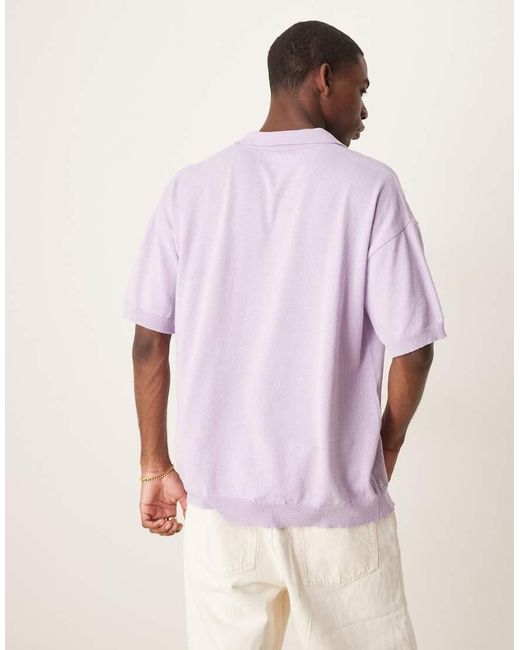 Polo Holgado Con Cuello De Muesca De Punto De -Morado ASOS de hombre de color Purple