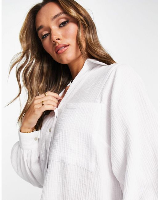 TOPSHOP Crinkle Cotton Shirt in White | Lyst