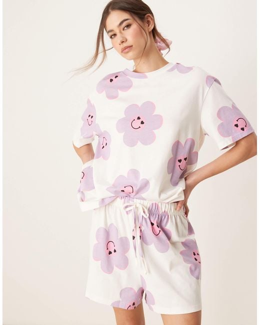 ASOS Pink Flower Oversized Tee And Shorts Pyjama Set
