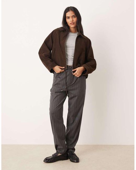 JJXX Brown Suede Leather Zip Jacket