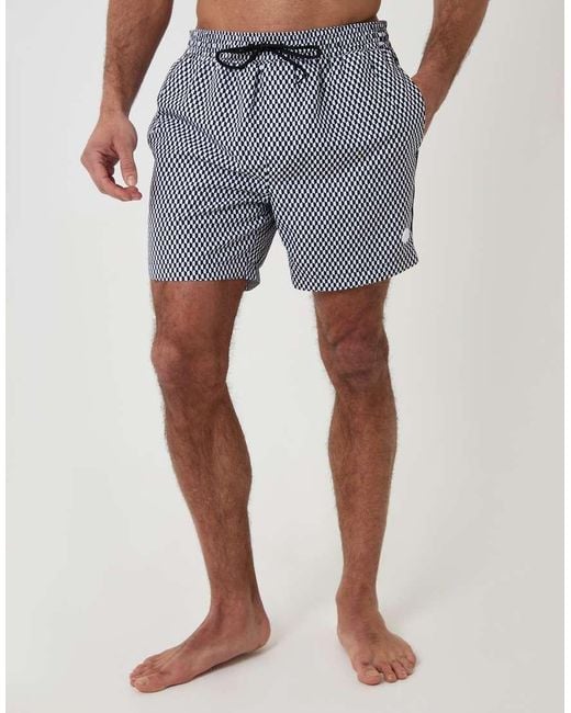 Threadbare Green Geo Print Contrast Piping Quick Dry Swim Shorts for men