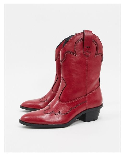 Bershka Cowboy Boots in Red | Lyst