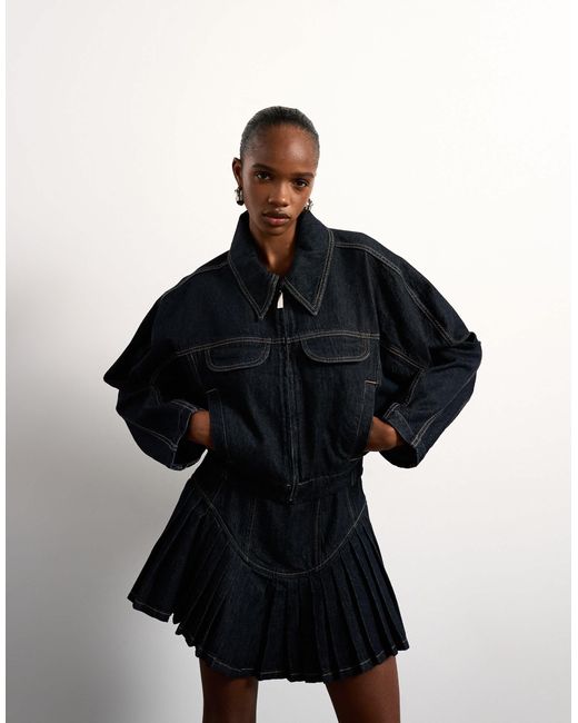 TOPSHOP Black Tolu coker x – zirkuläres design – barrel-jeansjacke