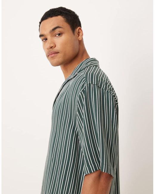 ASOS Ruimvallend Gestreept Overhemd Zonder Sluiting in het Blue voor heren
