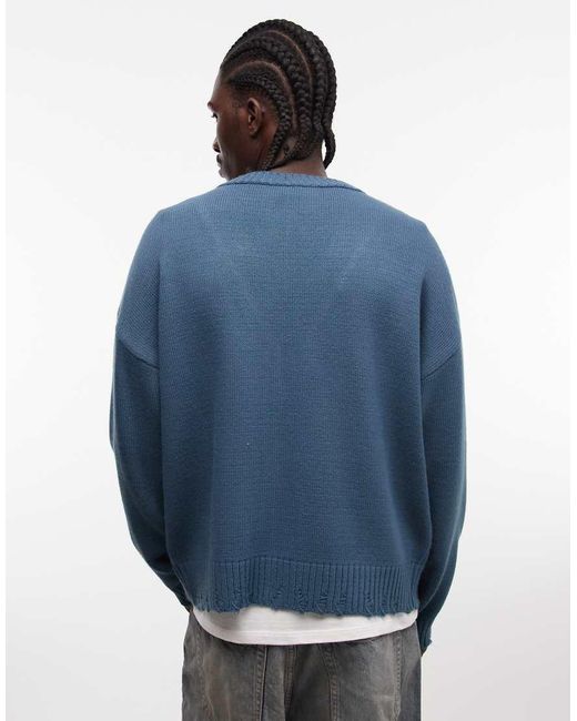 Collusion Blue Distressed Oversized Cardigan for men