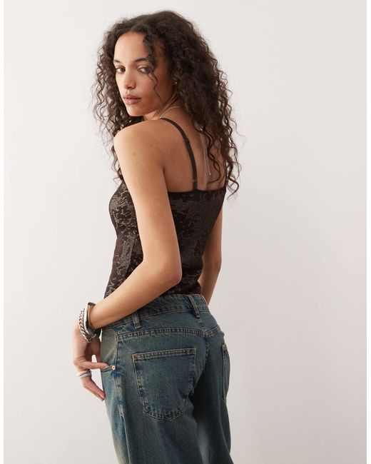 Collusion Brown Knitted Cami Top With Ruffle Detail