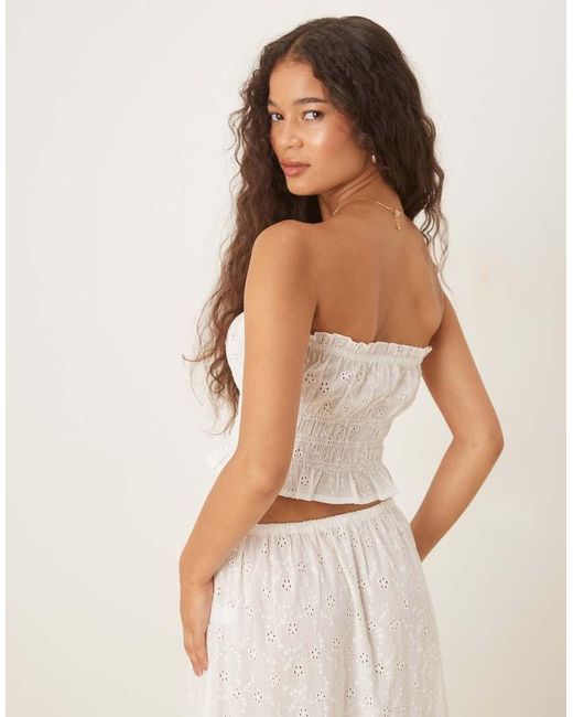 Iisla & Bird Natural Broderie Tie Front Bandeu Beach Top Co-ord