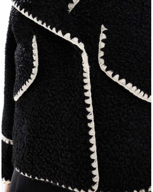 Object Black Borg Teddy Aviator Jacket With Contrast Stitch