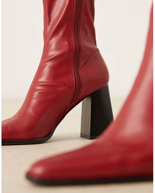 Raid Wide Fit Red Whisper Block Heeled Ankle Boots With Pointed Toe