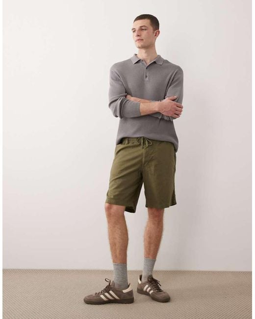 Jack & Jones Gray Drawstring Linen Mix Blend Shorts for men