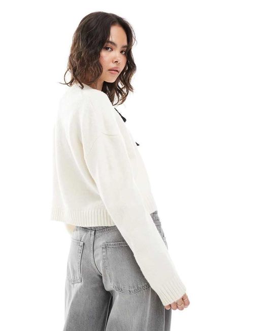 Ribbon Tie Cardigan Dainty Tie Ribbon Cable Knit Crop Cardigan