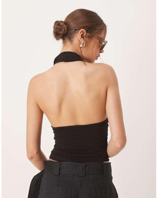 Mango Black Cross Detail Halterneck Top