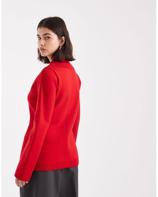 ASOS Red Premium Compact Knit Cardigan With Collar Detail