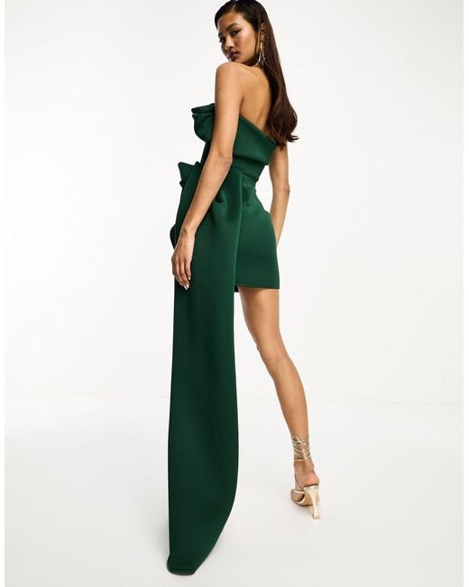 ASOS Green One Shoulder Structured Mini Dress With Train Detail