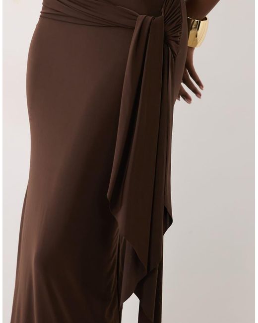 Missy Empire Natural Double Sculpted Slinky Bandeau Knot Front Detail Maxi Dress