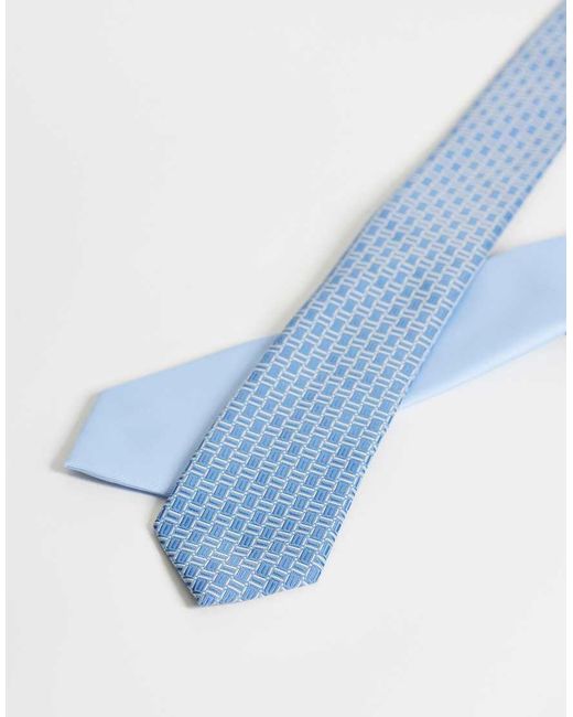 ASOS Blue 2 Pack Geometric Pattern And Satin Tie for men