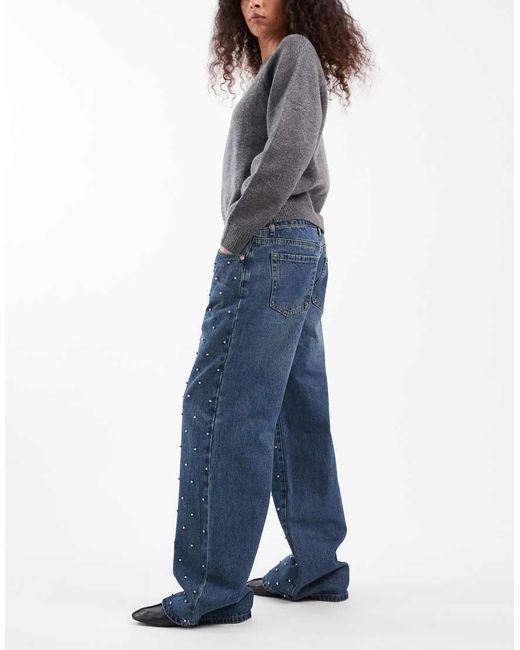 Edikted Blue Esmay Studded Low Rise Jean