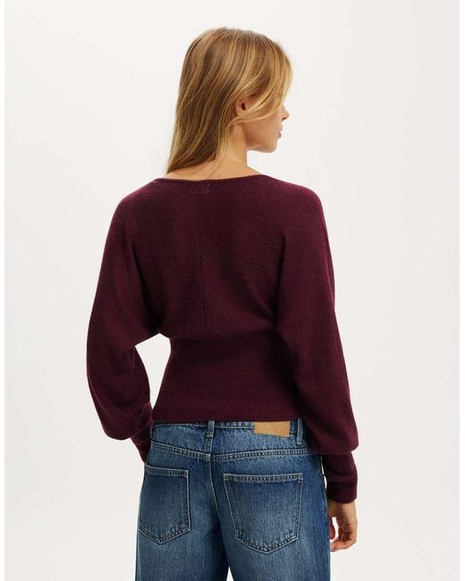 Cotton On Purple Feather V Knit Top