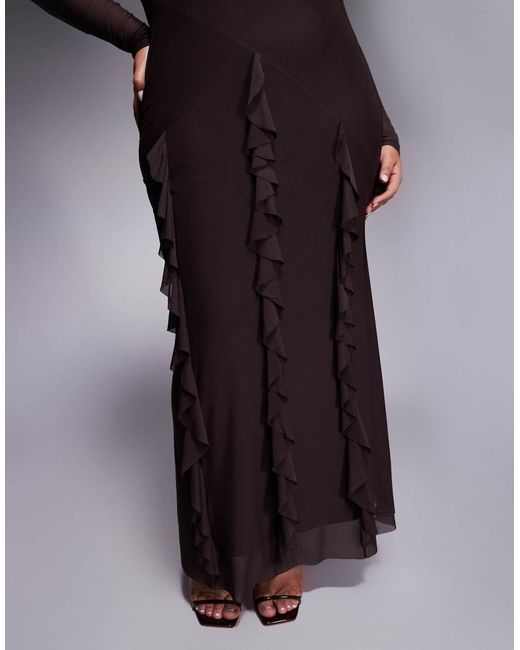ASOS Asos Design Curve Mesh Long Sleeve Maxi Dress With Waterfall ...