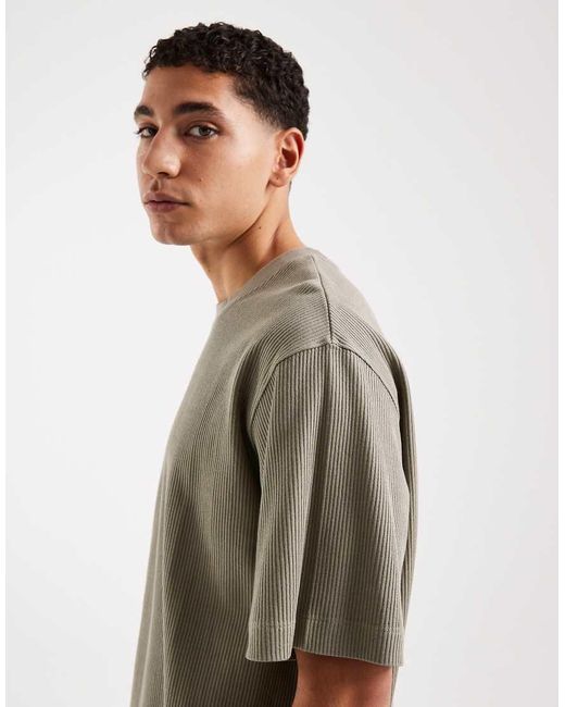 Jack & Jones Brown Ribbed Oversize T-shirt for men