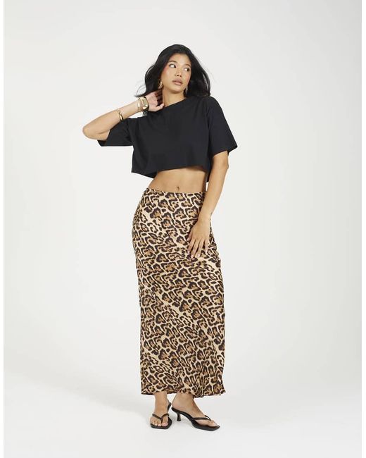 Brave Soul Brown Leopard Print Satin Midi Skirt