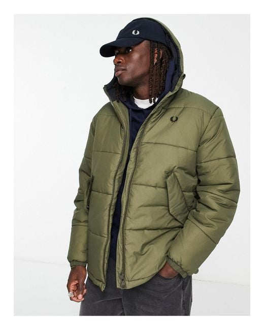 Fred Perry Green Short Quilted Padded Jacket for men